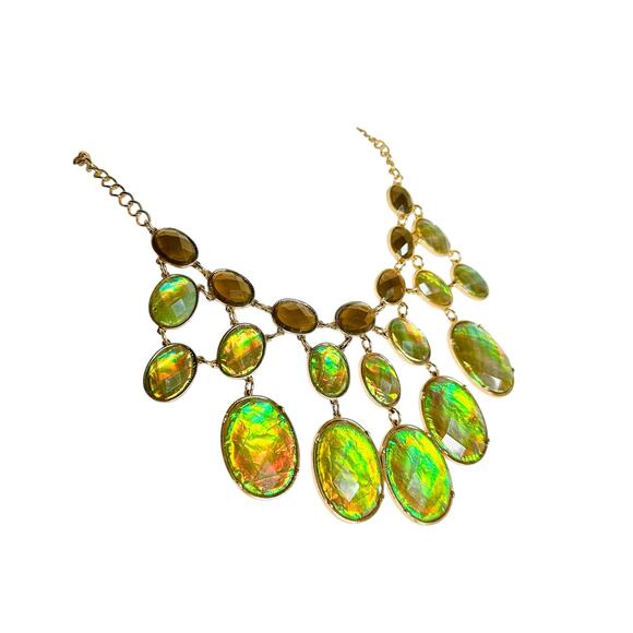 Mika Green Orange Ombré Gold Tone Waterfall Statement Necklace - Picture 2 of 3